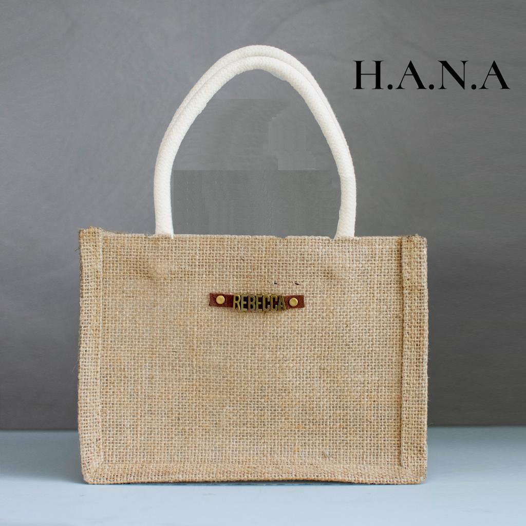 Jute Bag with Customize Name hanaflowerr